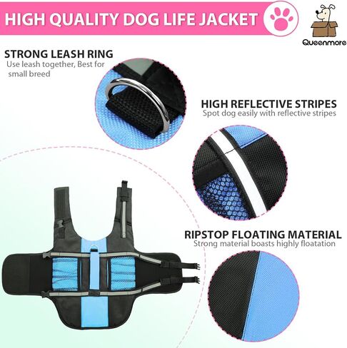 Queenmore XS Dog Life Jacket,Adjustable Dog Life Vest for Small Dogs in Kuwait