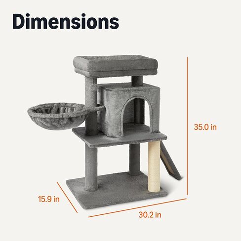 Amazon Basics Indoor Cat & Kittens Tower Multi-Level Climbing Tower مع منشورات خدش ، معتمدة من FSC ، L-60.1 "(152.7 سم) H ، رمادي in Saudi Arabia