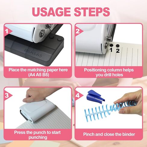10 Hole Punch Binding Machine for Planner, Manual Binding System with 10 Multi-Color Binder Rings for Making 26 Holes on B5, 30 Holes on A4, 20 Holes on A5 Book, 10 Sheet Capacity - White in Saudi Arabia