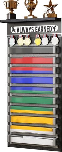 3 in 1 Karate and 12 Belts Taekwondo Belt Display Rack with Medal Hanger, Trophy/Photo Rack, and Felt Dustproof Design. (SO SHE DID, 12 Belts) in Saudi Arabia
