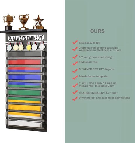 3 in 1 Karate and 12 Belts Taekwondo Belt Display Rack with Medal Hanger, Trophy/Photo Rack, and Felt Dustproof Design. (SO SHE DID, 12 Belts) in Saudi Arabia