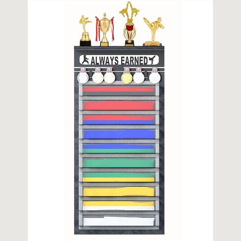3 in 1 Karate and 12 Belts Taekwondo Belt Display Rack with Medal Hanger, Trophy/Photo Rack, and Felt Dustproof Design. (SO SHE DID, 12 Belts) in Saudi Arabia