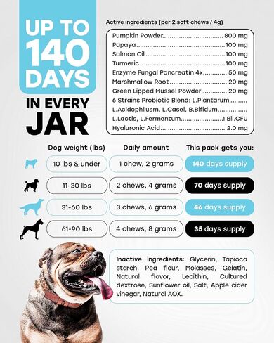 Probiotics for Dogs - PhD Endorsed Digestive Enzymes - Gut Health, Diarrhea & Bowel Support - Dog Treats with Turmeric, Omega-3 & Fiber - Immune Soft 140 Chews - Beef Flavor - Made in USA in Saudi Arabia