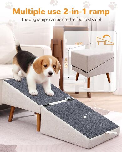 درج الكلاب للكلاب الصغيرة والقطط ، منحدر الكلاب للأريكة والسرير ، خطوات الحيوانات الأليفة الخشبية 2 في 1 قابلة للطي للجرو ، التصميم العثماني المقسم in Kuwait