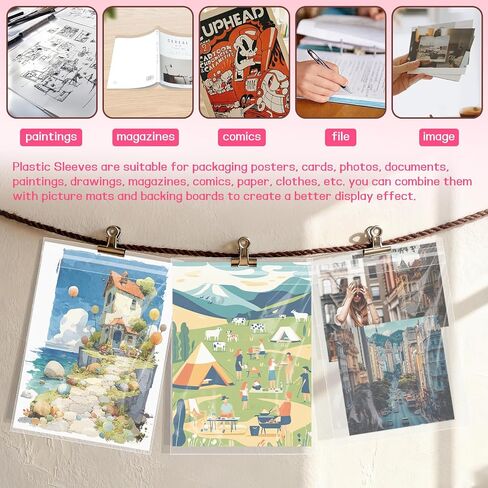 100PCS 8.5 x 11 Inch Cellophane Bags Self Sealing, Resealable Clear Plastic Sleeves for Paper, Artwork, Photo Mats, Comic, Magazine Page Protectors in Saudi Arabia
