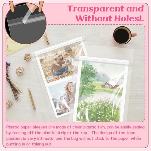 100PCS 8.5 x 11 Inch Cellophane Bags Self Sealing, Resealable Clear Plastic Sleeves for Paper, Artwork, Photo Mats, Comic, Magazine Page Protectors in Saudi Arabia