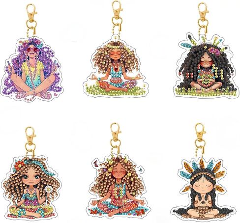 LOMSIOY DIY Diamond Art Keychains Kit – 9PCS Double-Sided Cute Key Rings with African Woman, Cartoon Designs – Diamond Painting Keychains for Bag, Car, Party, Gift Decor, Phone Case, Garden in Saudi Arabia