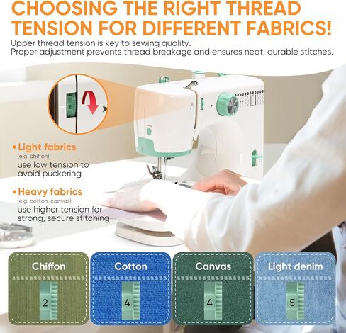 Mini Dual-Speed Sewing Machine Double Needle & Double Thread 16 Stitch Modes Beginner-Friendly Household Sewing Machine, ldeal for Adults & Beginners in Saudi Arabia