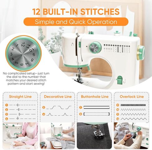 Mini Dual-Speed Sewing Machine Double Needle & Double Thread 16 Stitch Modes Beginner-Friendly Household Sewing Machine, ldeal for Adults & Beginners in Saudi Arabia