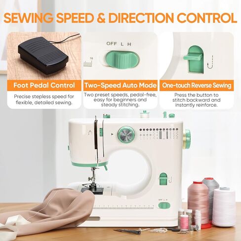 Mini Dual-Speed Sewing Machine Double Needle & Double Thread 16 Stitch Modes Beginner-Friendly Household Sewing Machine, ldeal for Adults & Beginners in Saudi Arabia