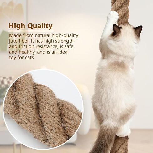2" x 9.8Ft Cat Climbing Rope with Hook, Natural Sisal Ropes for Ceiling and Wall Mounted, Durable Space Saving Cat Climbing Jute Rope Toy with Scratching Kitten Rope for Indoor and Outdoor in Kuwait