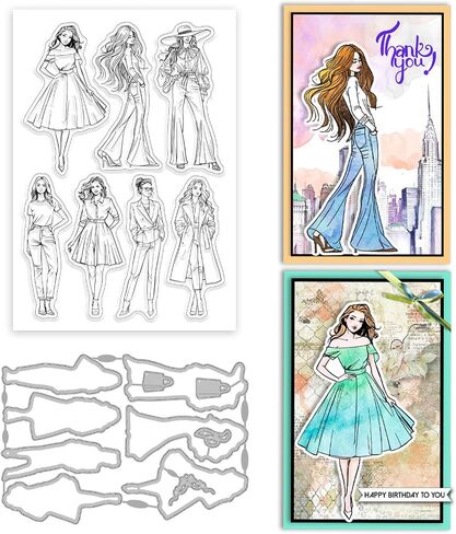GLOBLELAND Vintage Steampunk Woman Clear Stamps and Metal Die Cuts Wing Gears Transparent Stamp Rrtro Label Cutting Dies for Card Making Embossing Scrapbooking in Saudi Arabia