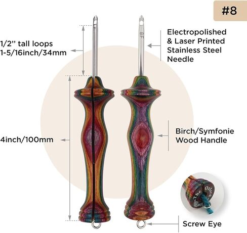 The Oxford Punch Needle #13 (3/16 inch Loop) Fine Point Punch Needle | Patented Design | Ergonomic Colorful Symfonie Wood Handle | Electropolished Steel Tip | Ideal for Rug Hooking in Kuwait