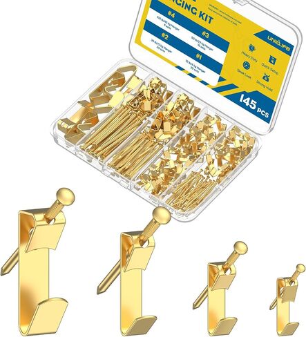 UniClife 188 PCS صورة معلقة ، 10 رطل ، 20 رطلاً ، 30 رطلاً ، 50 رطلاً ، 100 رطل شماعات صور ثقيلة للالتحامات الجافة والخشب ، والسنانير المعلقة للصور ، وسنانير إطار للتعليق على الصور المرايا in Kuwait