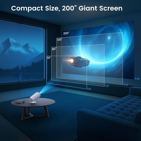 Mini Portable Projector with WiFi and Bluetooth, Movie projector 1080P HD Supported, Auto Keystone Correction, 180° Rotatable, Compatible with TV Stick, HDMI, USB, Smartphone, Laptop(Grey) in Saudi Arabia