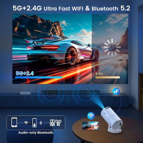 Mini Portable Projector with WiFi and Bluetooth, Movie projector 1080P HD Supported, Auto Keystone Correction, 180° Rotatable, Compatible with TV Stick, HDMI, USB, Smartphone, Laptop(Grey) in Saudi Arabia