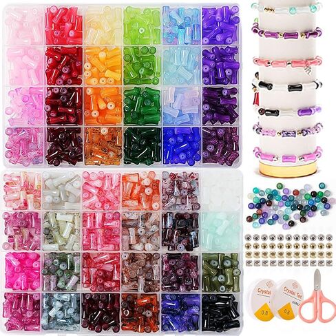 طقم 6 × 8 ملم من الخرز الزجاجي - 1500+ PCS حبات الأرز لصنع المجوهرات ، الأساور ، القلادات DIY - ألوان متنوعة ، مجموعة سوار حبة ، هدايا للفتيات في سن المراهقة الحرف اليدوية للفتيات من 8 إلى 12 in Kuwait