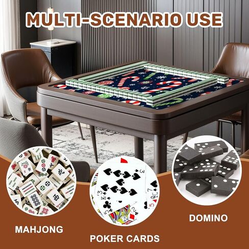 Mahjong Mat 31.5 "× 31.5" زخارف عيد الميلاد الأشرطة أشرطة أشرطة حمراء اللون الأخضر الوردي غير القابل للضوضاء تقليل البلاط Mahjong Table Cover for Dominoes Poker Board and Tile Games in Kuwait