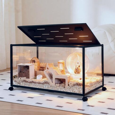 Hamster Cage - 360° Panoramic Large-Space Guinea Pig Cages (39.5×19.7×19.7 Inches) with Top Door Access Suitable for Hamster,Guinea,Ferret & Guinea (Wheel Included, Optional Installation) in Kuwait