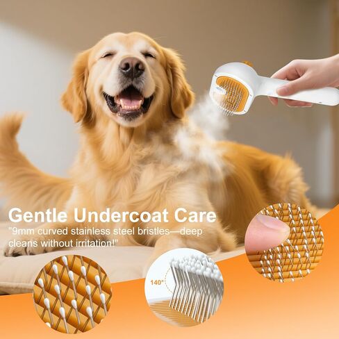Pet Steam Brush for Dog & Cat - 3-in-1 Steam Grooming Slicker Brush & Undercoat Rake for Shedding - Self Cleaning Spray Comb with Mist for Long & Short Haired Pets - Includes Waterless Shampoo, Blue in Kuwait