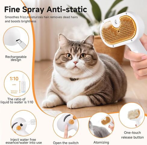 Pet Steam Brush for Dog & Cat - 3-in-1 Steam Grooming Slicker Brush & Undercoat Rake for Shedding - Self Cleaning Spray Comb with Mist for Long & Short Haired Pets - Includes Waterless Shampoo, Blue in Kuwait