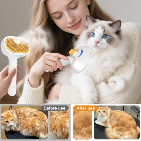 Pet Steam Brush for Dog & Cat - 3-in-1 Steam Grooming Slicker Brush & Undercoat Rake for Shedding - Self Cleaning Spray Comb with Mist for Long & Short Haired Pets - Includes Waterless Shampoo, Blue in Kuwait