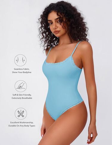 Avidlove Women Square Neck Lace Bodysuit Sleeveless Spaghetti Strap Tank Top Body Suits in Kuwait