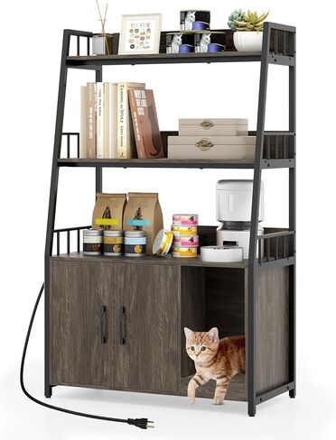 Petsite Cat Striter Box العلبة مع أرفف التخزين ، صندوق فضلات خفي طوله 52 بوصة مع محطة شحن ولوحة خدش ودخول متعرج (بني ريفي) in Kuwait