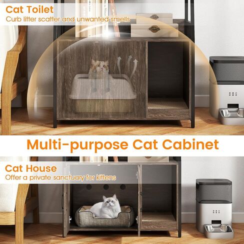 Petsite Cat Striter Box العلبة مع أرفف التخزين ، صندوق فضلات خفي طوله 52 بوصة مع محطة شحن ولوحة خدش ودخول متعرج (بني ريفي) in Kuwait