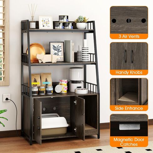 Petsite Cat Striter Box العلبة مع أرفف التخزين ، صندوق فضلات خفي طوله 52 بوصة مع محطة شحن ولوحة خدش ودخول متعرج (بني ريفي) in Kuwait