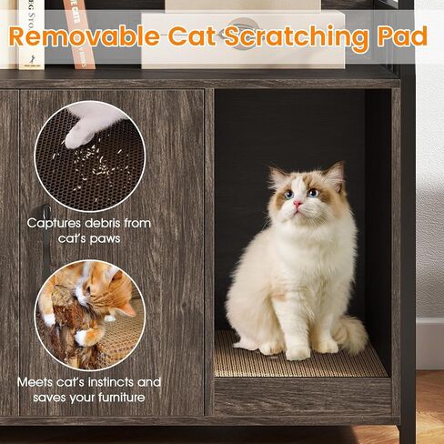 Petsite Cat Striter Box العلبة مع أرفف التخزين ، صندوق فضلات خفي طوله 52 بوصة مع محطة شحن ولوحة خدش ودخول متعرج (بني ريفي) in Kuwait