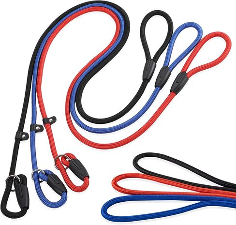 3-Pack Adjustable Dog Slip Leads Pink/Light Blue/Orange - Super-Strong, Easy On/Off, No Collar Needed, Standalone Use, Eye-Catching for Walking/Training in Kuwait