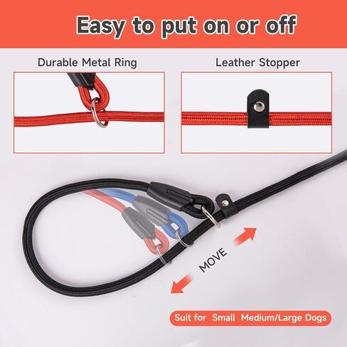 3-Pack Adjustable Dog Slip Leads Pink/Light Blue/Orange - Super-Strong, Easy On/Off, No Collar Needed, Standalone Use, Eye-Catching for Walking/Training in Kuwait