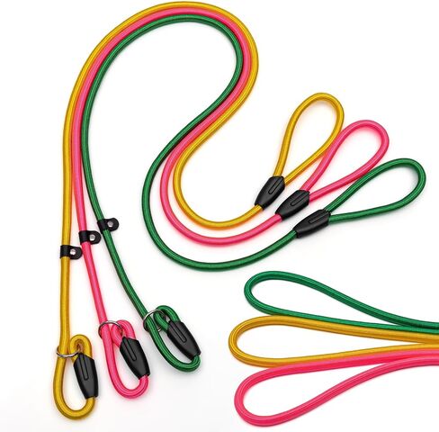 3-Pack Adjustable Dog Slip Leads Pink/Light Blue/Orange - Super-Strong, Easy On/Off, No Collar Needed, Standalone Use, Eye-Catching for Walking/Training in Kuwait