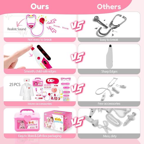 PJG Doctor Kit for Toddlers 3-5 ، يلعب أطفال الطبيب التظاهر مع الأزياء والطعن الأعمار من 3-6 ، ألعاب Doctor Kit لـ 2 3 4 5 5 6 سنوات فتيات الفتيات هدية عيد ميلاد ، وردي in Kuwait