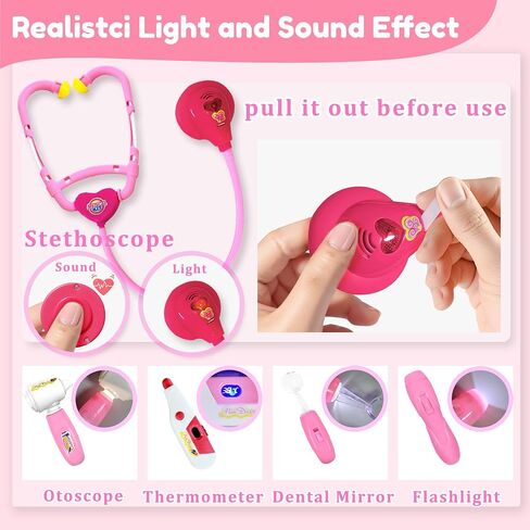 PJG Doctor Kit for Toddlers 3-5 ، يلعب أطفال الطبيب التظاهر مع الأزياء والطعن الأعمار من 3-6 ، ألعاب Doctor Kit لـ 2 3 4 5 5 6 سنوات فتيات الفتيات هدية عيد ميلاد ، وردي in Saudi Arabia