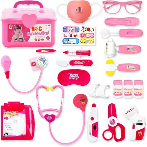 PJG Doctor Kit for Toddlers 3-5 ، يلعب أطفال الطبيب التظاهر مع الأزياء والطعن الأعمار من 3-6 ، ألعاب Doctor Kit لـ 2 3 4 5 5 6 سنوات فتيات الفتيات هدية عيد ميلاد ، وردي in Saudi Arabia
