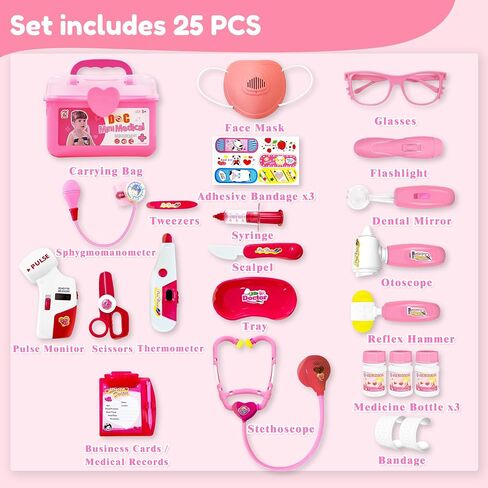 PJG Doctor Kit for Toddlers 3-5 ، يلعب أطفال الطبيب التظاهر مع الأزياء والطعن الأعمار من 3-6 ، ألعاب Doctor Kit لـ 2 3 4 5 5 6 سنوات فتيات الفتيات هدية عيد ميلاد ، وردي in Saudi Arabia