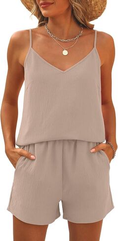 Caracilia Lounge Sets for Women 2 Piece Travel V Neck Tank Short Matching Set Summer Casual Spring Trendy Comfy Outfits 2025 in Saudi Arabia