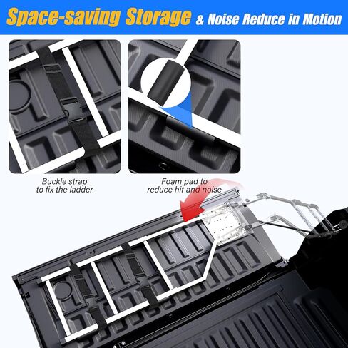 Tailgate Ladder for Pickup Trucks- Heavy Duty Foldable Rear Ladder Anti-Slip Steps, Adjustable Height Universal Fit Truck Accessories for Ram Ford Chevy GMC, Easy Installation with 4 Screw Options in Saudi Arabia