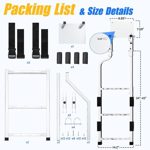 Tailgate Ladder for Pickup Trucks- Heavy Duty Foldable Rear Ladder Anti-Slip Steps, Adjustable Height Universal Fit Truck Accessories for Ram Ford Chevy GMC, Easy Installation with 4 Screw Options in Saudi Arabia