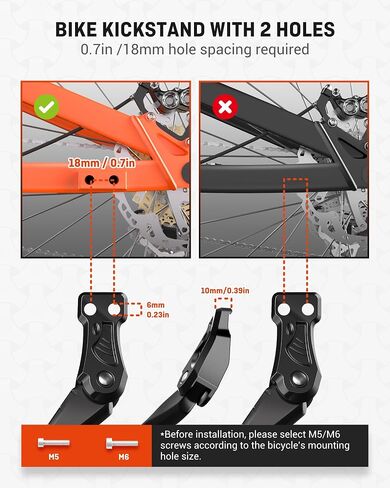 HENMI Bike Kickstand for 24-29 Inch Bicycle, 2 Holes Extra Stable Max Load 176LBS, Non-Slip Base Adult Bicycle Kickstand for Mountain Bike, E-Bike in Saudi Arabia