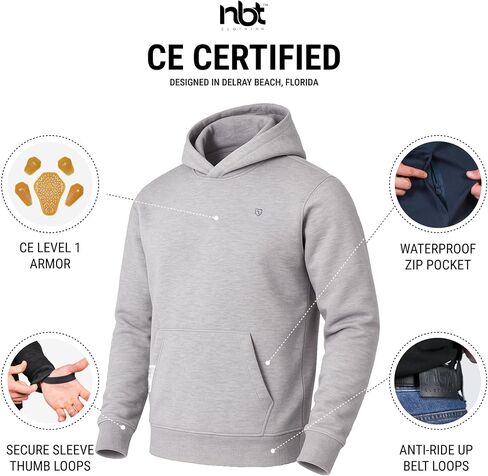 NBT Clothing Body Guard Hoodie 2.0 - MEN MEN AA AA مصنفة قابلة للإزالة للدراجات النارية ، وبطن أراميد ، أسود/رمادي in Saudi Arabia