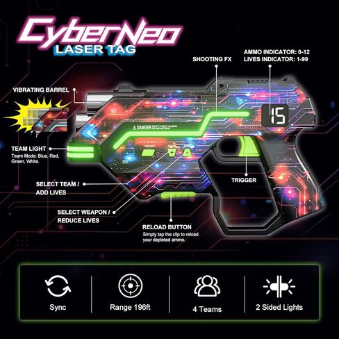 مجموعة مدافع العلامات بالليزر من 2: إعداد سترة LED | برميل ديناميكي | الأفكار الممتعة العمر 8+ سنة العمر | Lazer Game Teen Boys & Girls Outdoor Activity | هدية للأطفال والمراهقين والكبار in Kuwait