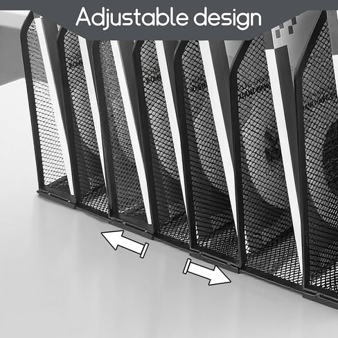 Desk File Organizer,Detachable Office Folder Organizer,Wrought Iron Paint is not Easy to Rust,Suitable for Home, School, Office Classrooms (Black - 7 grids) in Saudi Arabia