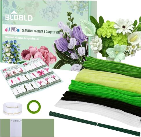BLUBLD 400 Pcs Pipe Cleaners Craft Kit, 4 Assorted Colors Pipe Cleaners Bulk,Arts and Craft Supplies, Craft Supplies Kit, Ideas for Art Project Activity, Gardening Tape,Stamen& Ribbon (Pink) in Saudi Arabia