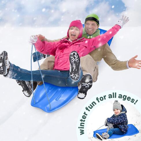Slippery Racer Downhill Xtreme Flexible Adults and Kids Plastic Toboggan Snow Sled for up to 2 Riders with Pull Rope and Handles. (Green, 1) in Saudi Arabia