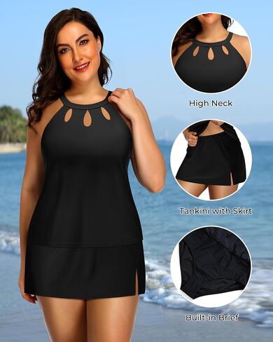 زائد الحجم Tankini مع تنورة - قطعتين للسباحة البطن السيطرة على بدلة السباحة عالية الرقبة ملابس السباحة 2025 in Saudi Arabia