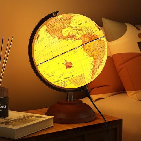 8'' Illuminated Globe with Animals & Landmarks, Educational World Globe for Kids | Earth Political Map, 360° Spinning Children’s Globes with LED Night Light – STEM Toy Gift for Home & Classroom in Kuwait
