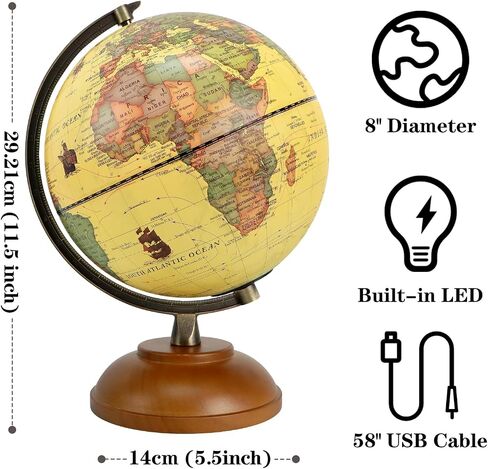 8'' Illuminated Globe with Animals & Landmarks, Educational World Globe for Kids | Earth Political Map, 360° Spinning Children’s Globes with LED Night Light – STEM Toy Gift for Home & Classroom in Kuwait